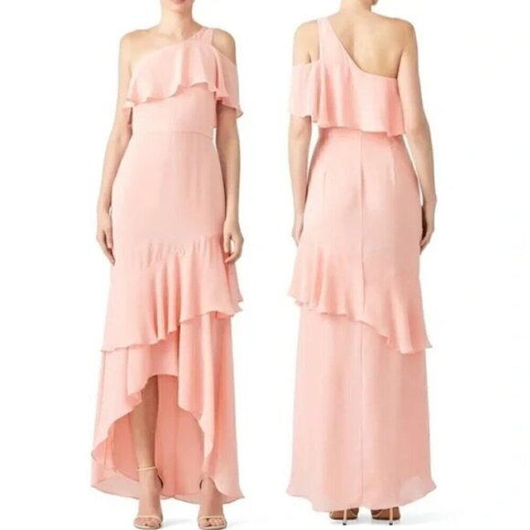 Parker Pink Sharon One Shoulder Chiffon Asymmetrical Hem Evening Gown Size 2 - Picture 1 of 5